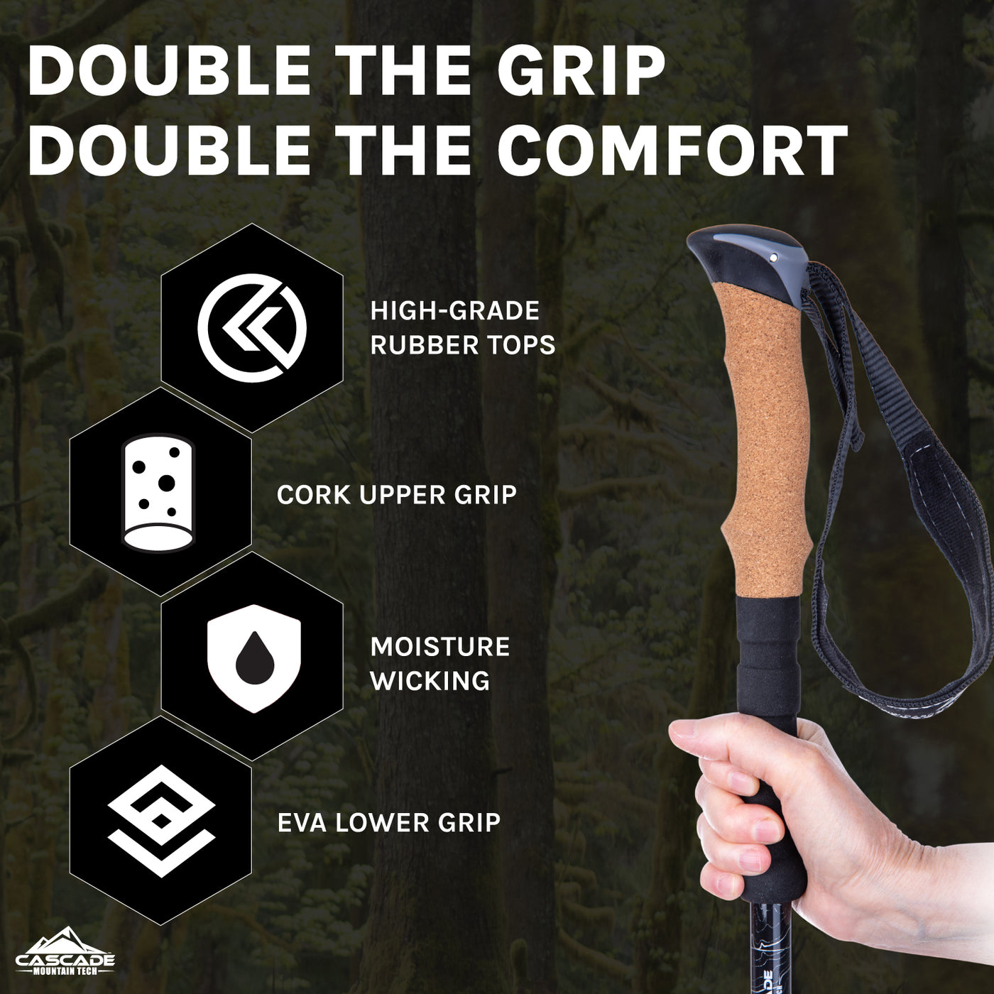 Carbon Fiber Quick Lock Trekking Poles (Cork Grip) - Black