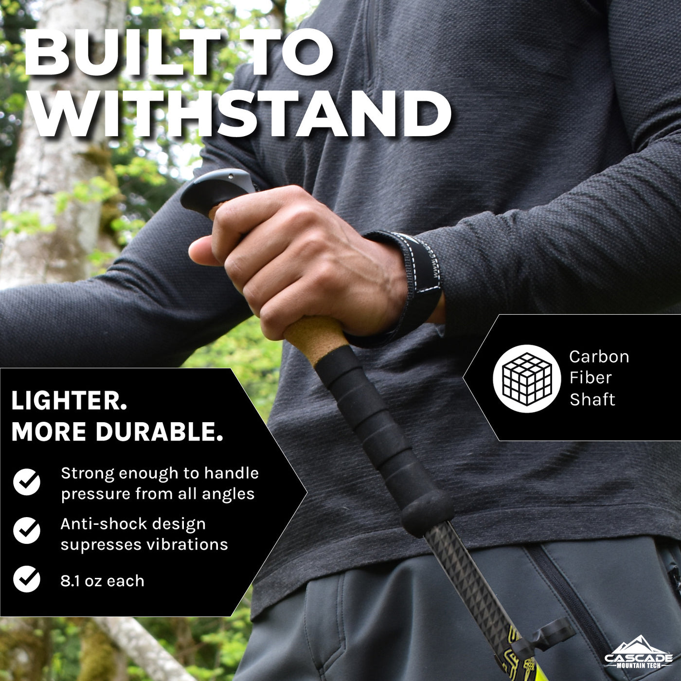 Carbon Fiber Quick Lock Trekking Poles (Cork Grip) - Black